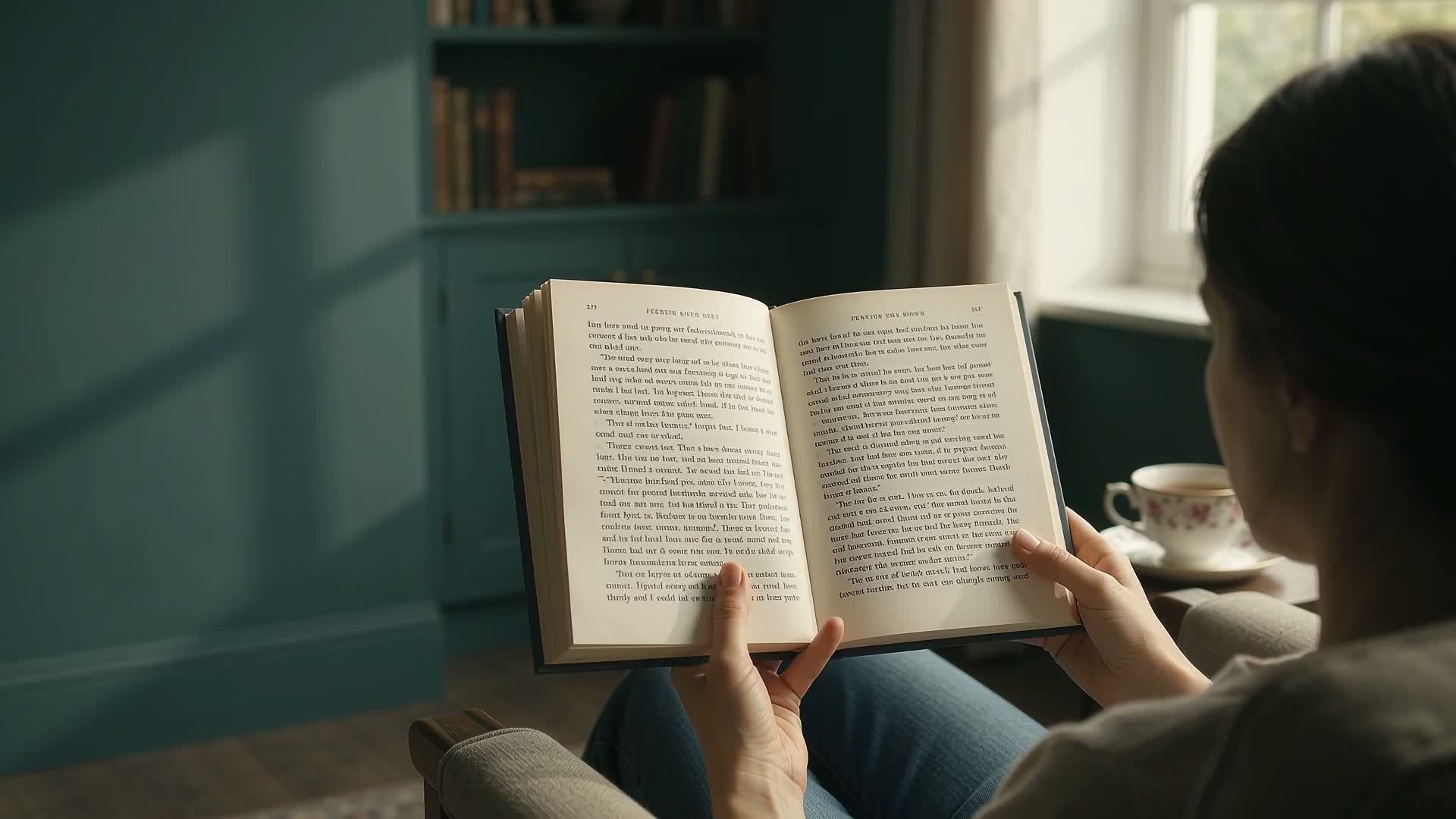 A reader enjoying a printed book by a window